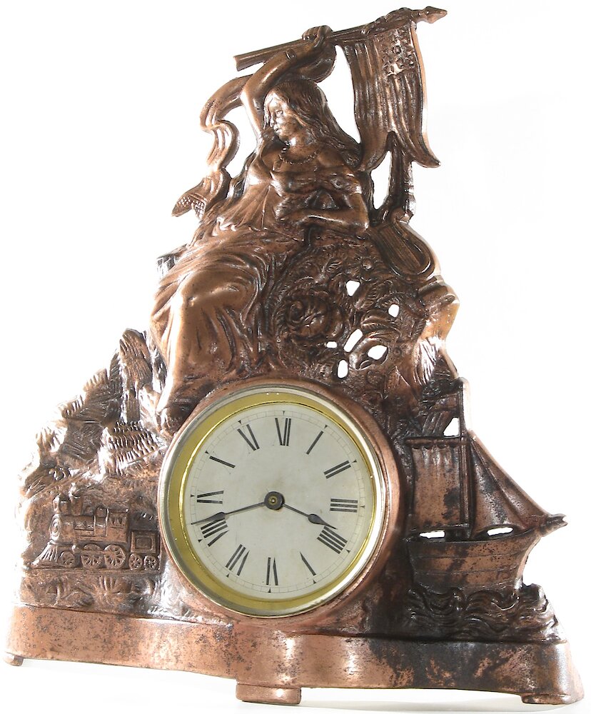 Golden Novelty Lady Flag Train Ship Cast Front. Golden Novelty Lady Flag Train Ship Cast Front Clock Example Photo