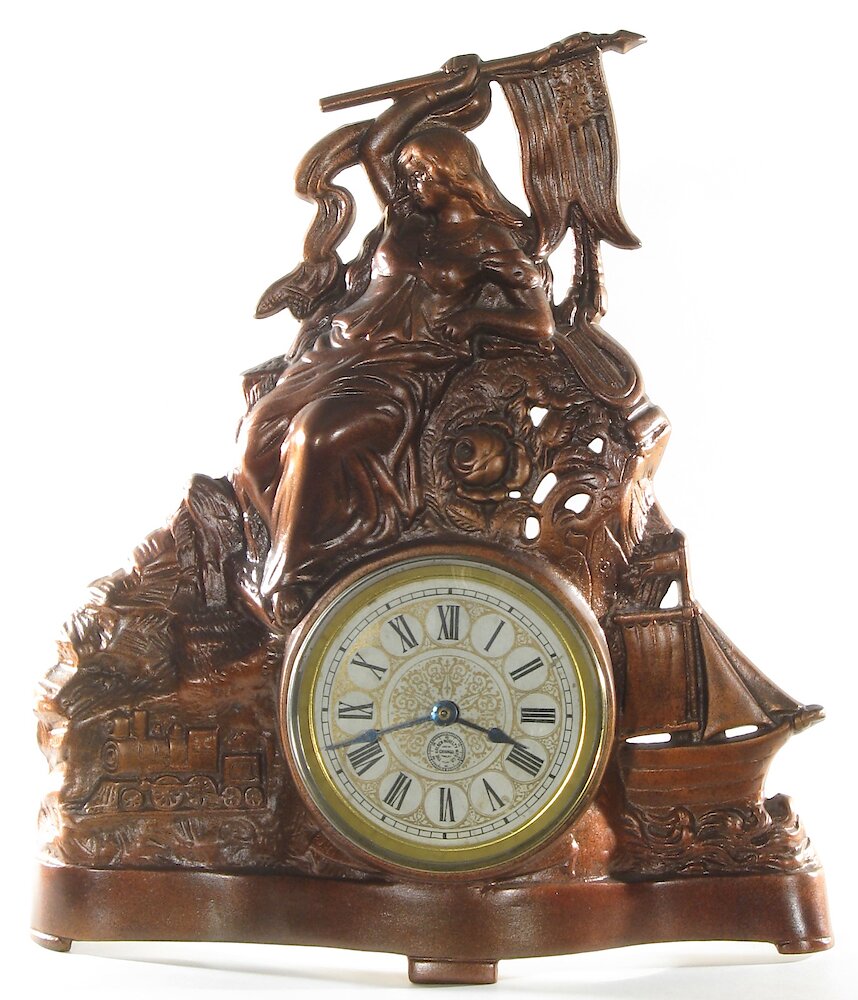 Golden Novelty Lady Flag Train Ship Cast Front. Golden Novelty Lady Flag Train Ship Cast Front Clock Example Photo