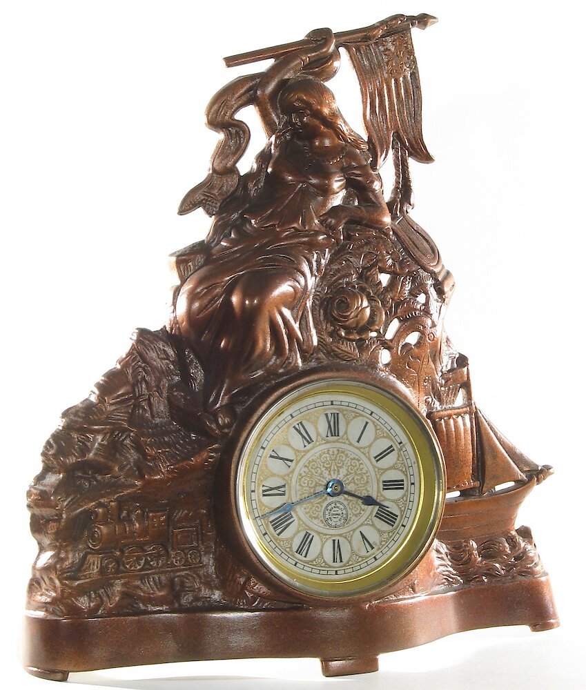 Golden Novelty Lady Flag Train Ship Cast Front. Golden Novelty Lady Flag Train Ship Cast Front Clock Example Photo