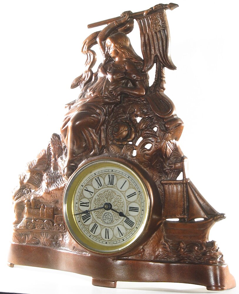 Golden Novelty Lady Flag Train Ship Cast Front. Golden Novelty Lady Flag Train Ship Cast Front Clock Example Photo