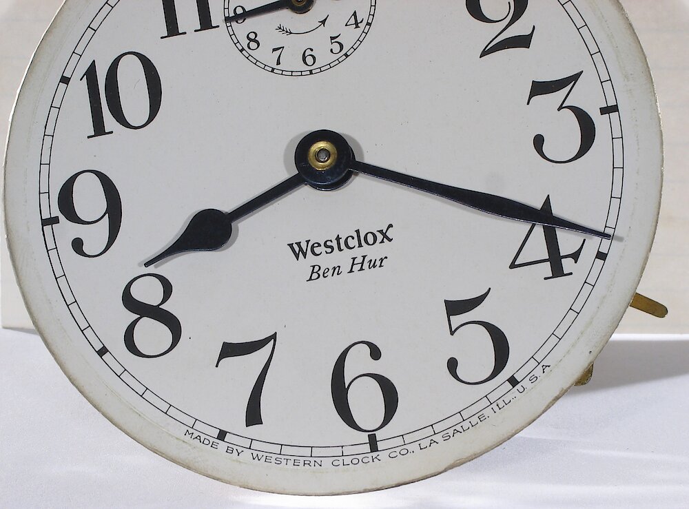 Westclox Ben Hur Style 1 Nickel Plain. Westclox Ben Hur Style 1 Nickel Plain Clock Example Photo