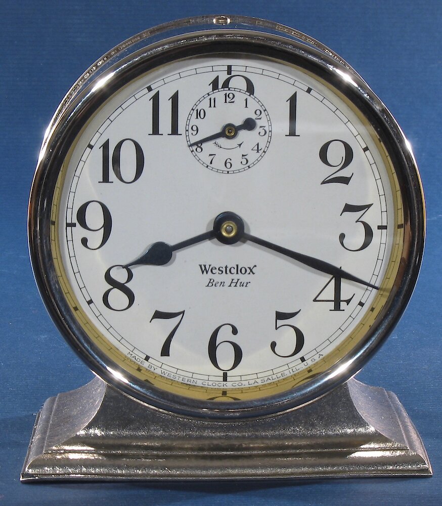 Westclox Ben Hur Style 1 Nickel Plain. Westclox Ben Hur Style 1 Nickel Plain Clock Example Photo