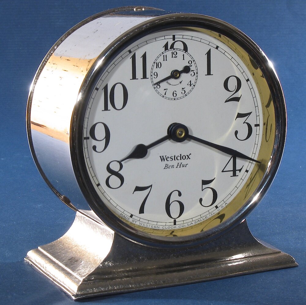 Westclox Ben Hur Style 1 Nickel Plain. Westclox Ben Hur Style 1 Nickel Plain Clock Example Photo