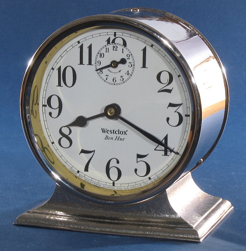 Westclox Ben Hur Style 1 Nickel Plain. Westclox Ben Hur Style 1 Nickel Plain Clock Example Photo