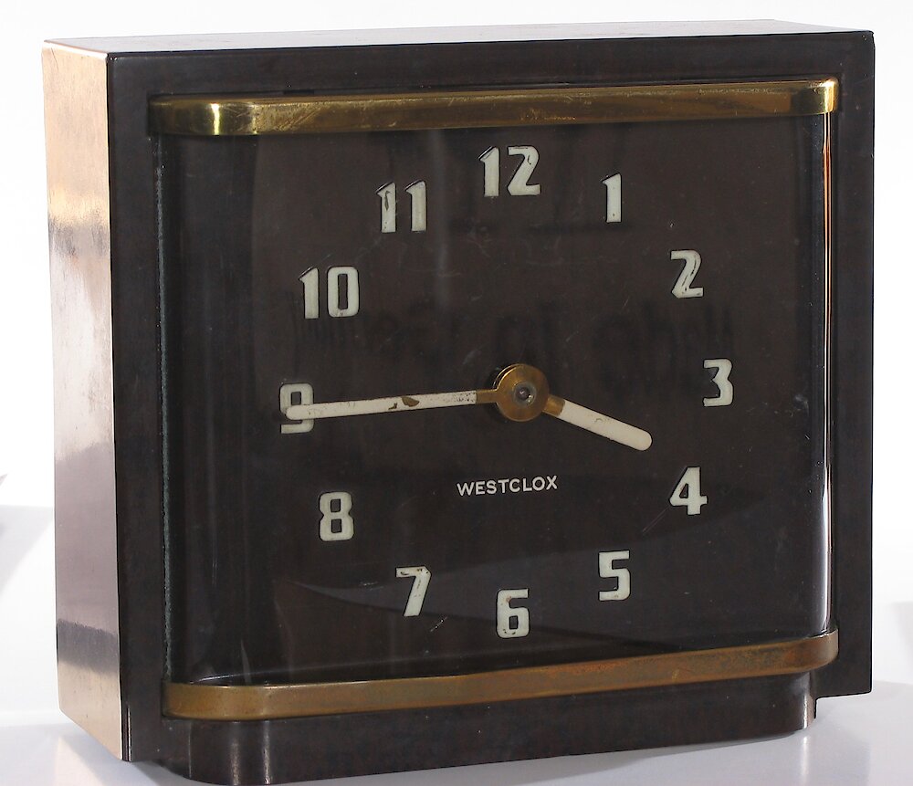 Westclox Shelby Style 1 Walnut Luminous. Westclox Shelby Style 1 Walnut Luminous Clock Example Photo