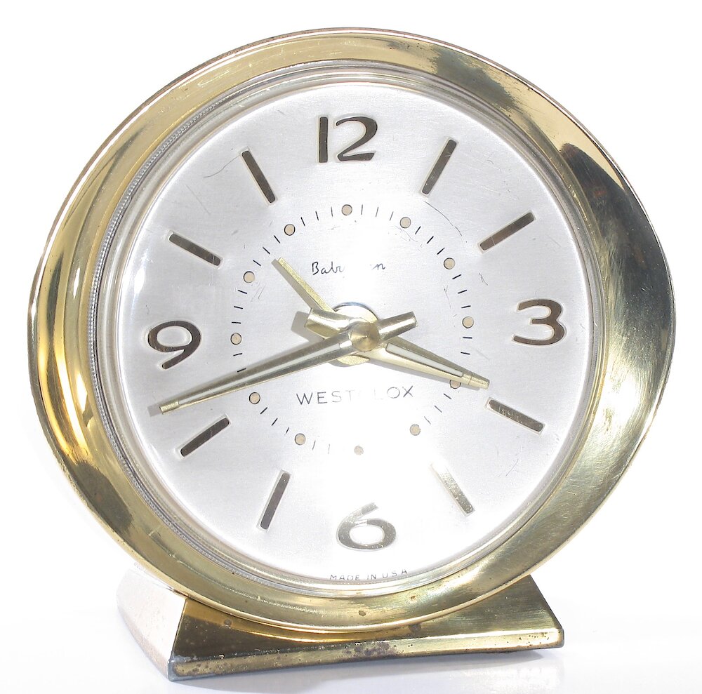 Westclox Baby Ben Deluxe Style 8 Florentine Silver Luminous Brass Bezel And Base. Westclox Baby Ben Deluxe Style 8 Florentine Silver Luminous Brass Bezel And Base Clock Example Photo