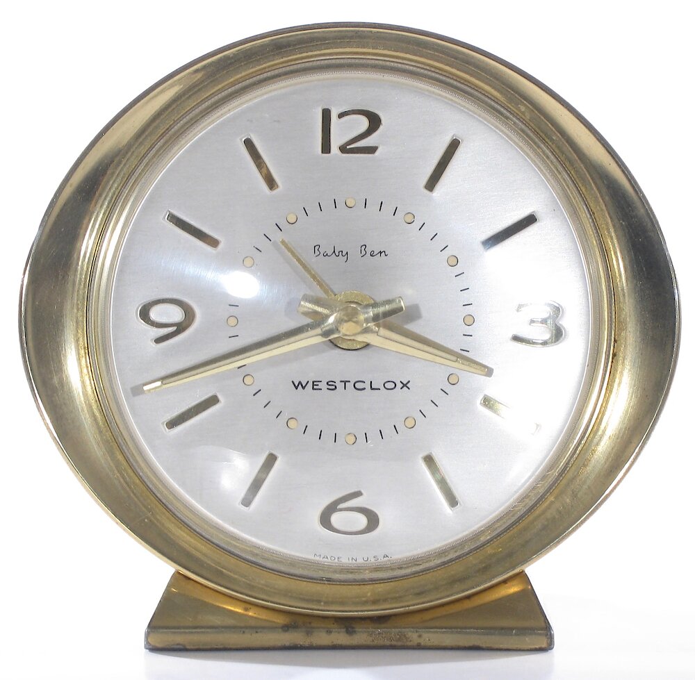 Westclox Baby Ben Deluxe Style 8 Florentine Silver Luminous Brass Bezel And Base. Westclox Baby Ben Deluxe Style 8 Florentine Silver Luminous Brass Bezel And Base Clock Example Photo