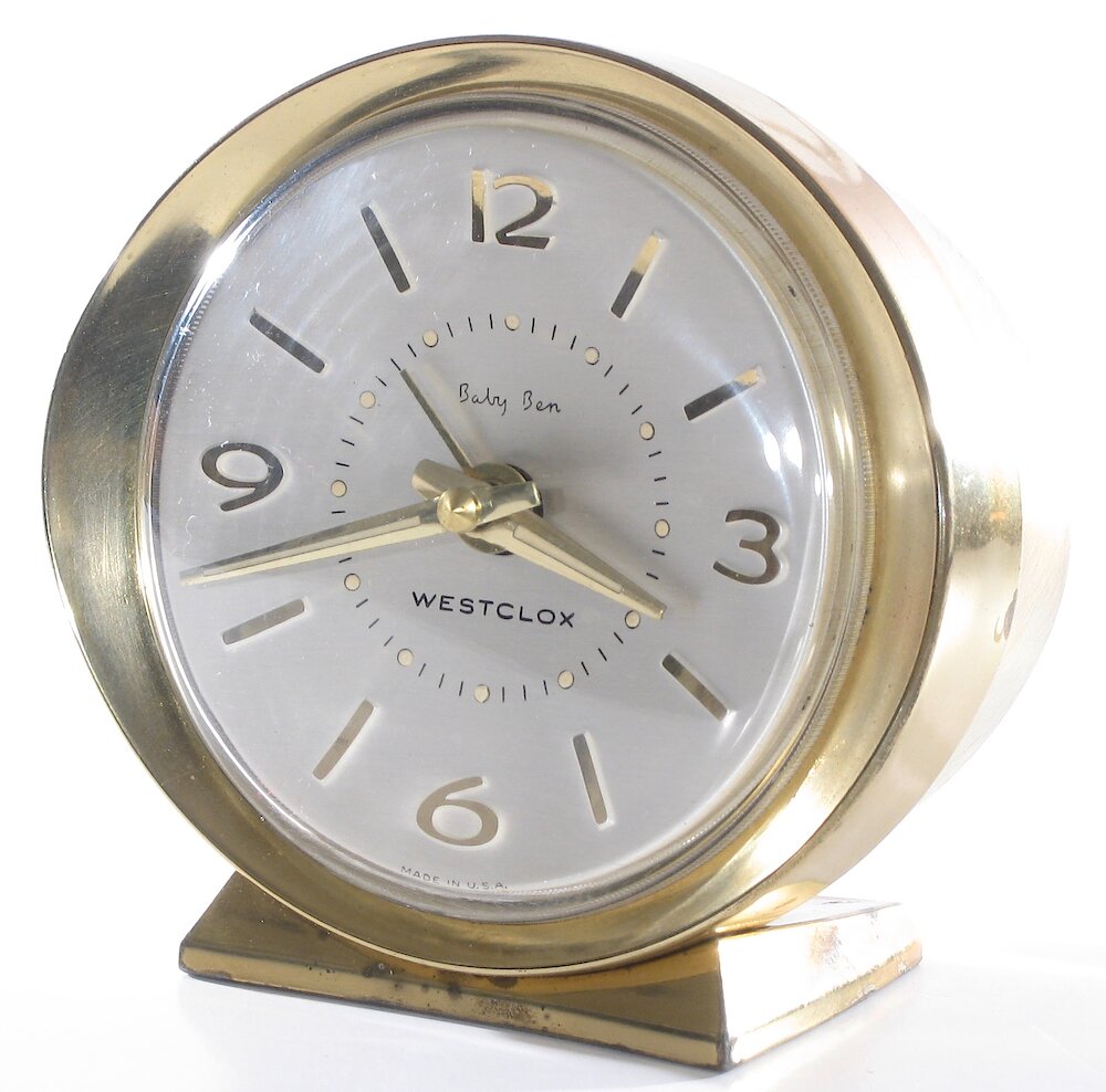 Westclox Baby Ben Deluxe Style 8 Florentine Silver Luminous Brass Bezel And Base. Westclox Baby Ben Deluxe Style 8 Florentine Silver Luminous Brass Bezel And Base Clock Example Photo