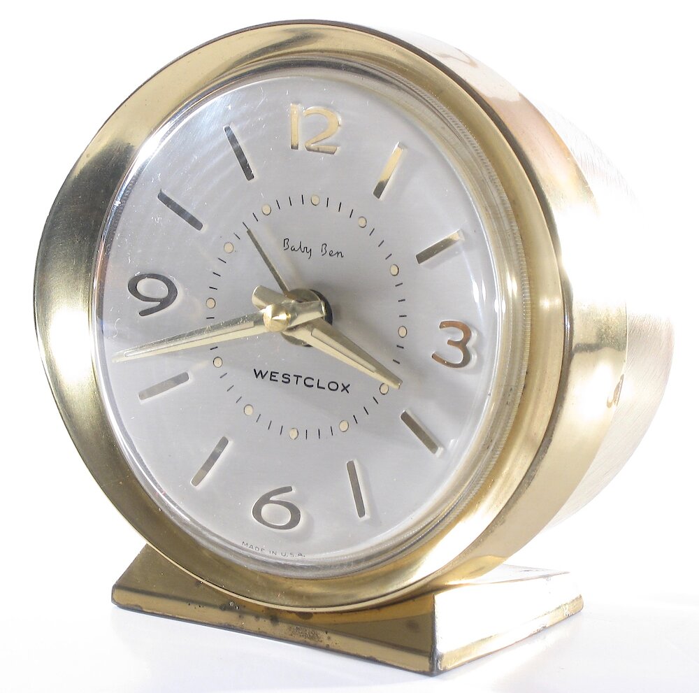 Westclox Baby Ben Deluxe Style 8 Florentine Silver Luminous Brass Bezel And Base. Westclox Baby Ben Deluxe Style 8 Florentine Silver Luminous Brass Bezel And Base Clock Example Photo