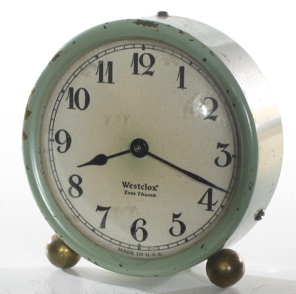 Westclox Tom Thumb Green. Westclox Tom Thumb Green Clock Example Photo