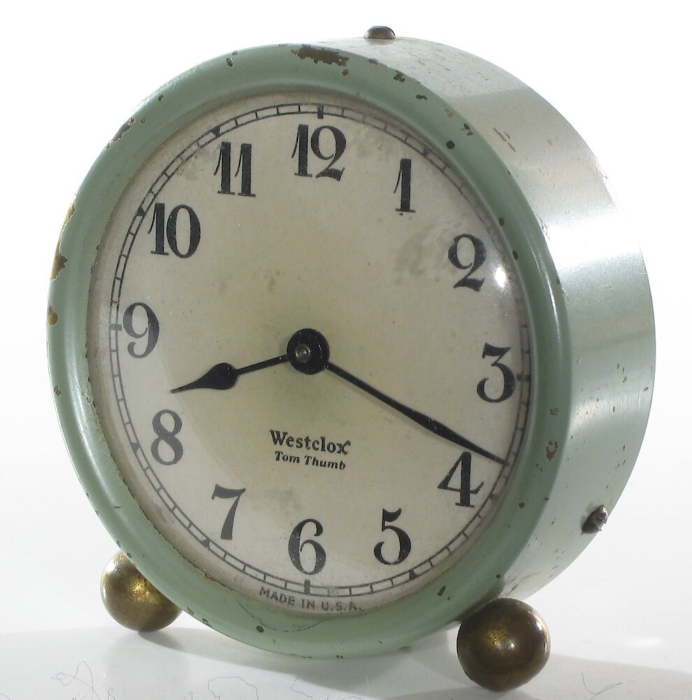 Westclox Tom Thumb Green. Westclox Tom Thumb Green Clock Example Photo