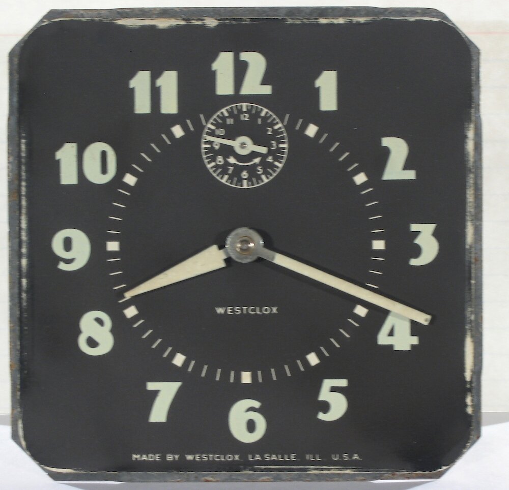 Westclox Spur Style 1 Black Luminous. Westclox Spur Style 1 Black Luminous Clock Example Photo