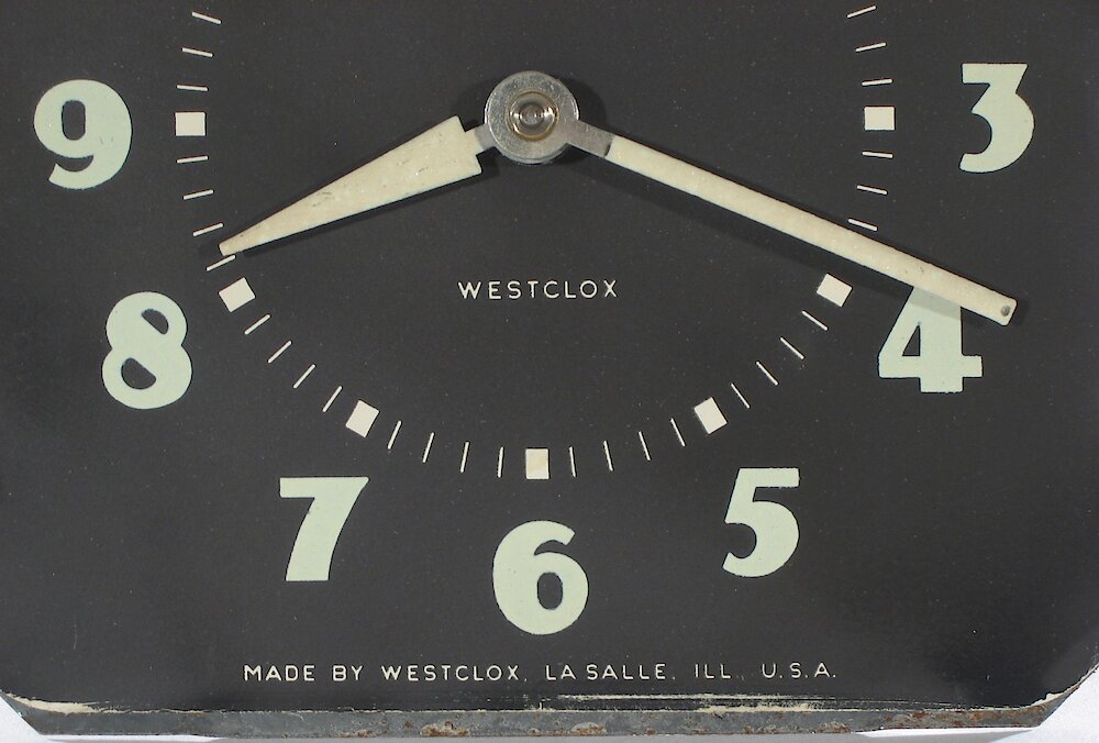 Westclox Spur Style 1 Black Luminous. Westclox Spur Style 1 Black Luminous Clock Example Photo