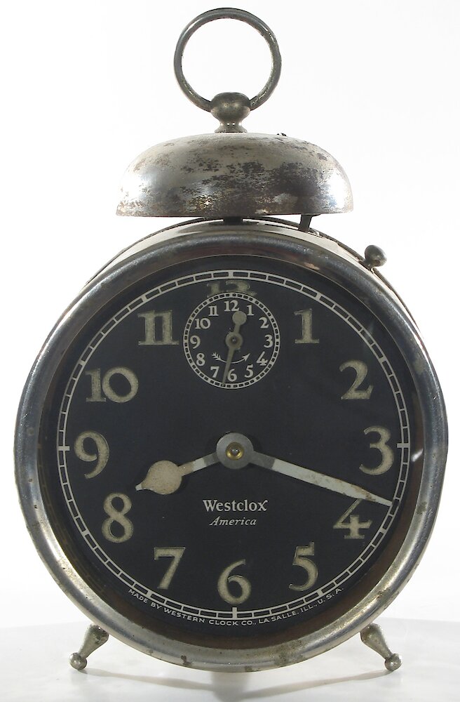 Westclox America Style 2a Nickel Luminous. Westclox America Style 2a Nickel Luminous Clock Example Photo