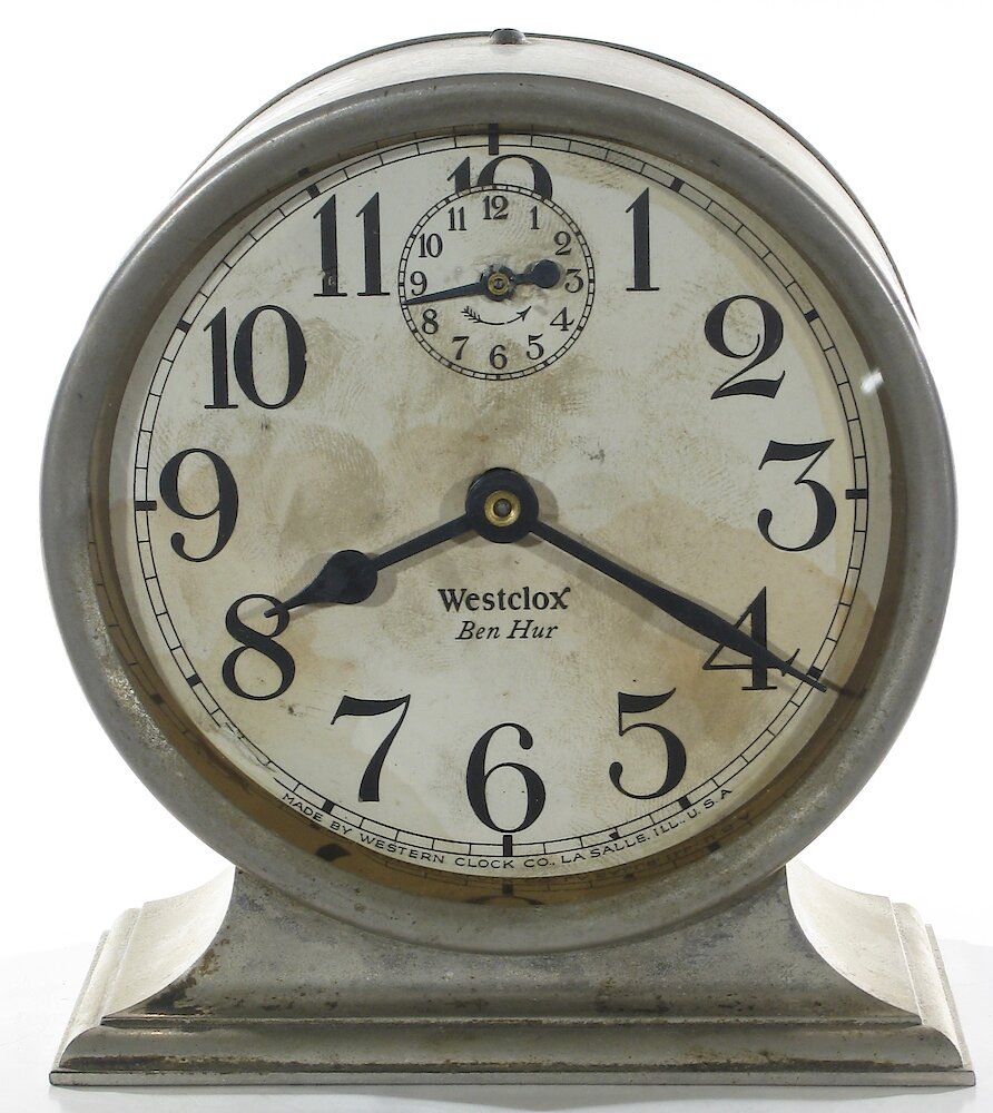 Westclox Ben Hur Style 1 Nickel Plain. Westclox Ben Hur Style 1 Nickel Plain Clock Example Photo