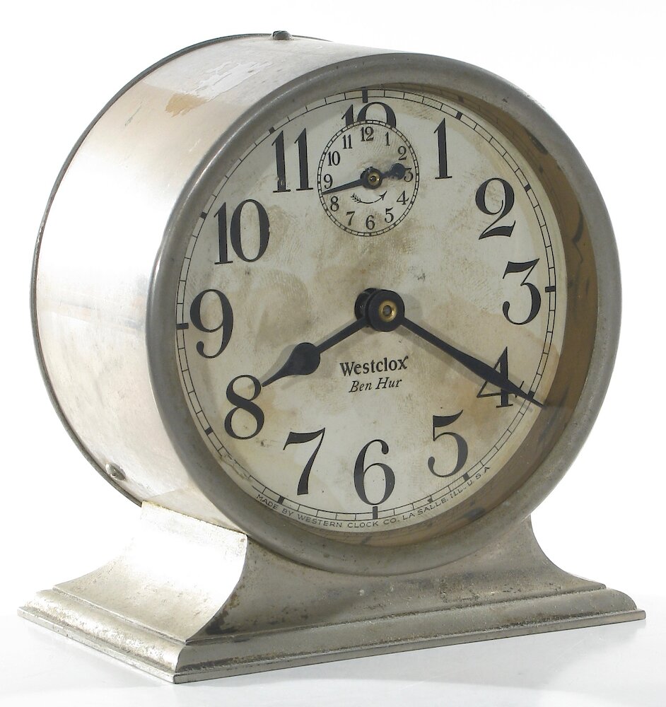 Westclox Ben Hur Style 1 Nickel Plain. Westclox Ben Hur Style 1 Nickel Plain Clock Example Photo