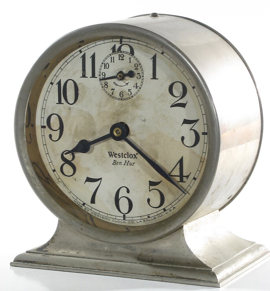 Westclox Ben Hur Style 1 Nickel Plain. Westclox Ben Hur Style 1 Nickel Plain Clock Example Photo