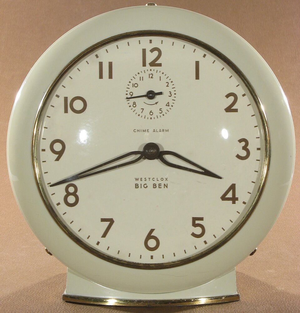 Westclox Big Ben Style 6 Chime Alarm Ivory Plain. Westclox Big Ben Style 6 Chime Alarm Ivory Plain Clock Example Photo