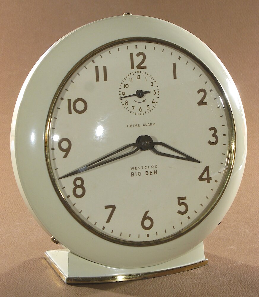 Westclox Big Ben Style 6 Chime Alarm Ivory Plain. Westclox Big Ben Style 6 Chime Alarm Ivory Plain Clock Example Photo