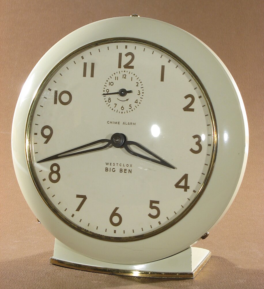 Westclox Big Ben Style 6 Chime Alarm Ivory Plain. Westclox Big Ben Style 6 Chime Alarm Ivory Plain Clock Example Photo