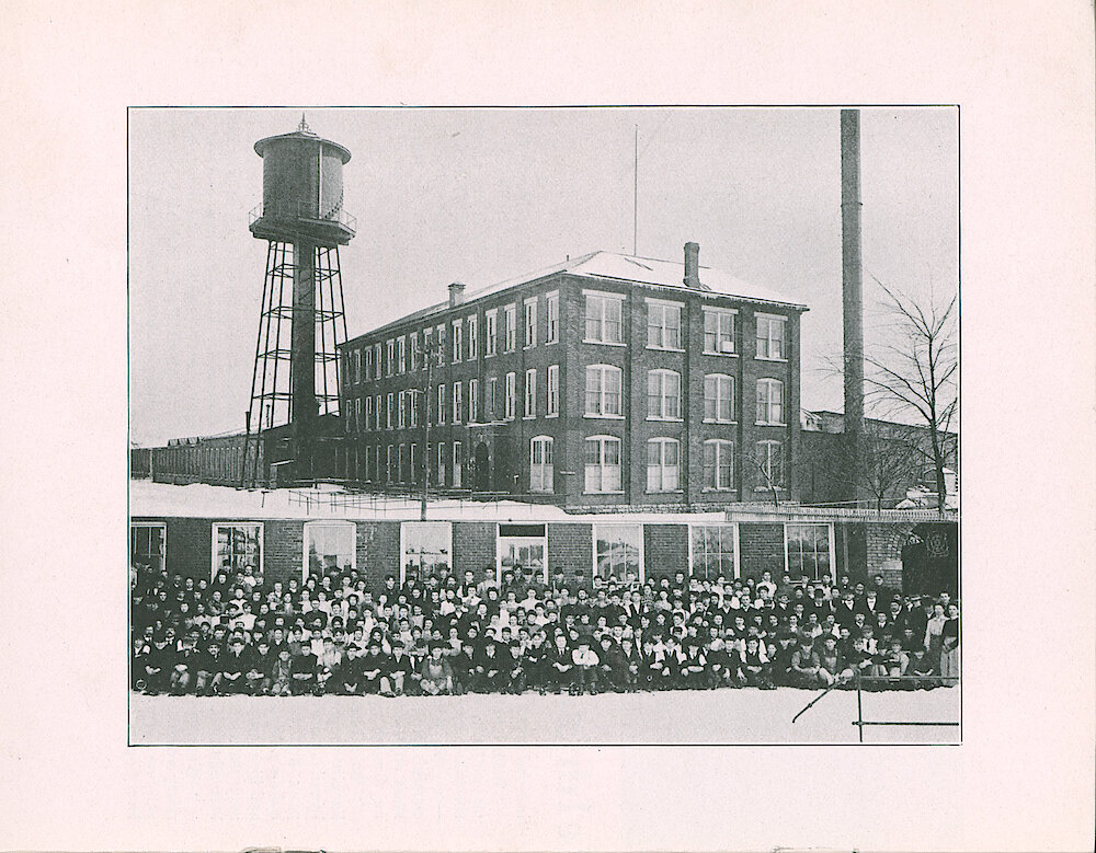 Westclox Tick Talk, February 1918 (Factory Edition), Vol. 3 No. 8 > 10. Historical Picture: Factory And Employees February 17, 1905. The Caption And Article Are On Page 11.