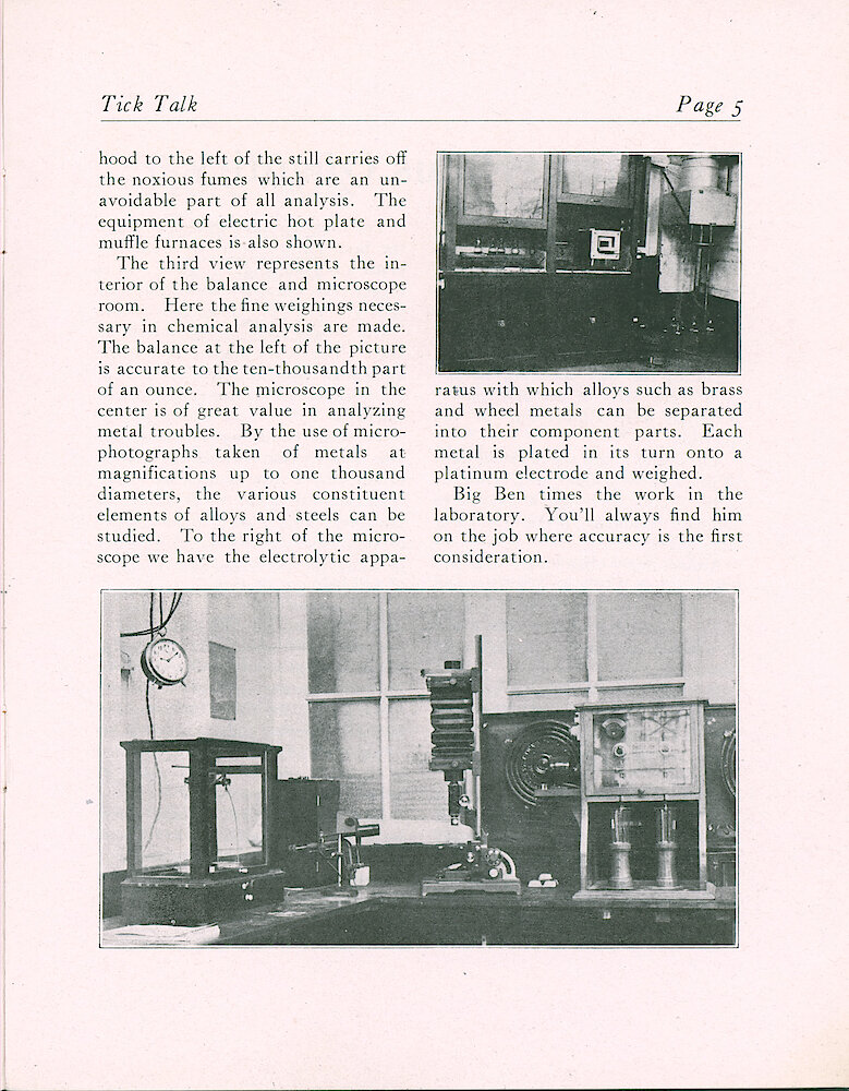 Westclox Tick Talk, July 1919 (Factory Edition), Vol. 5 No. 1 > 5. Article: "Chemical Research Department"