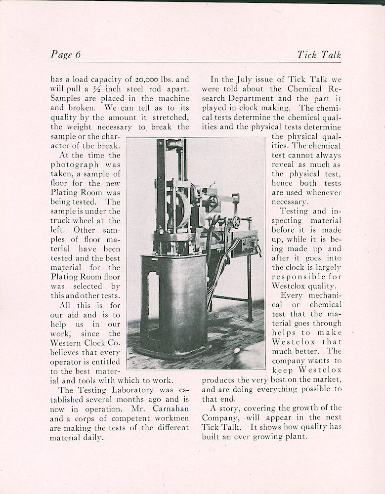 Westclox Tick Talk, October 1919 (Factory Edition), Vol. 5 No. 4 > 6. Article: "Quality And Material"