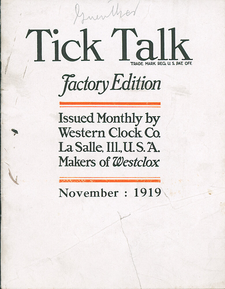 Westclox Tick Talk, November 1919 (Factory Edition), Vol. 5 No. 5 > F