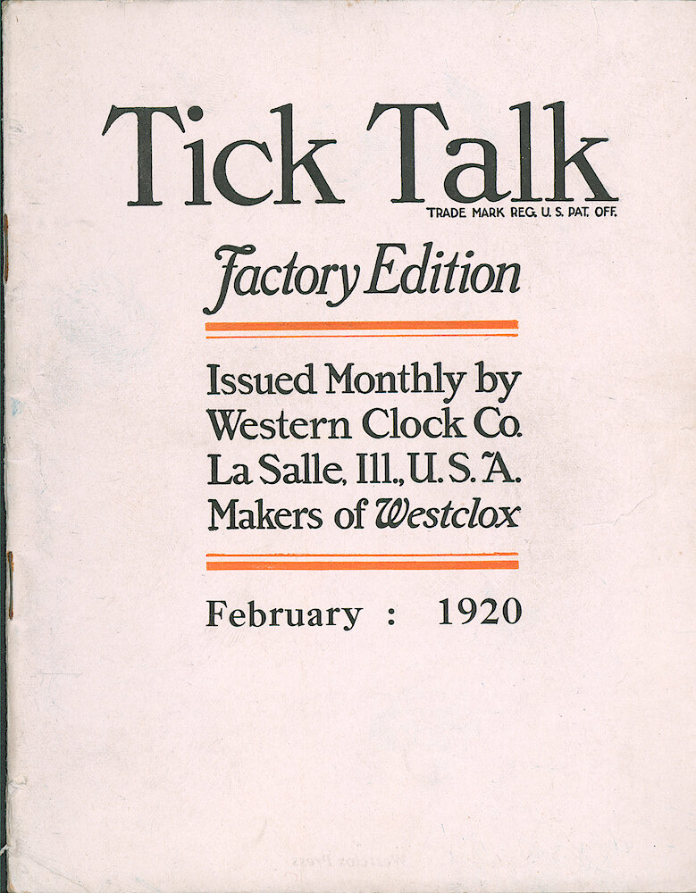 Westclox Tick Talk, February 1920 (Factory Edition), Vol. 5 No. 8 > F