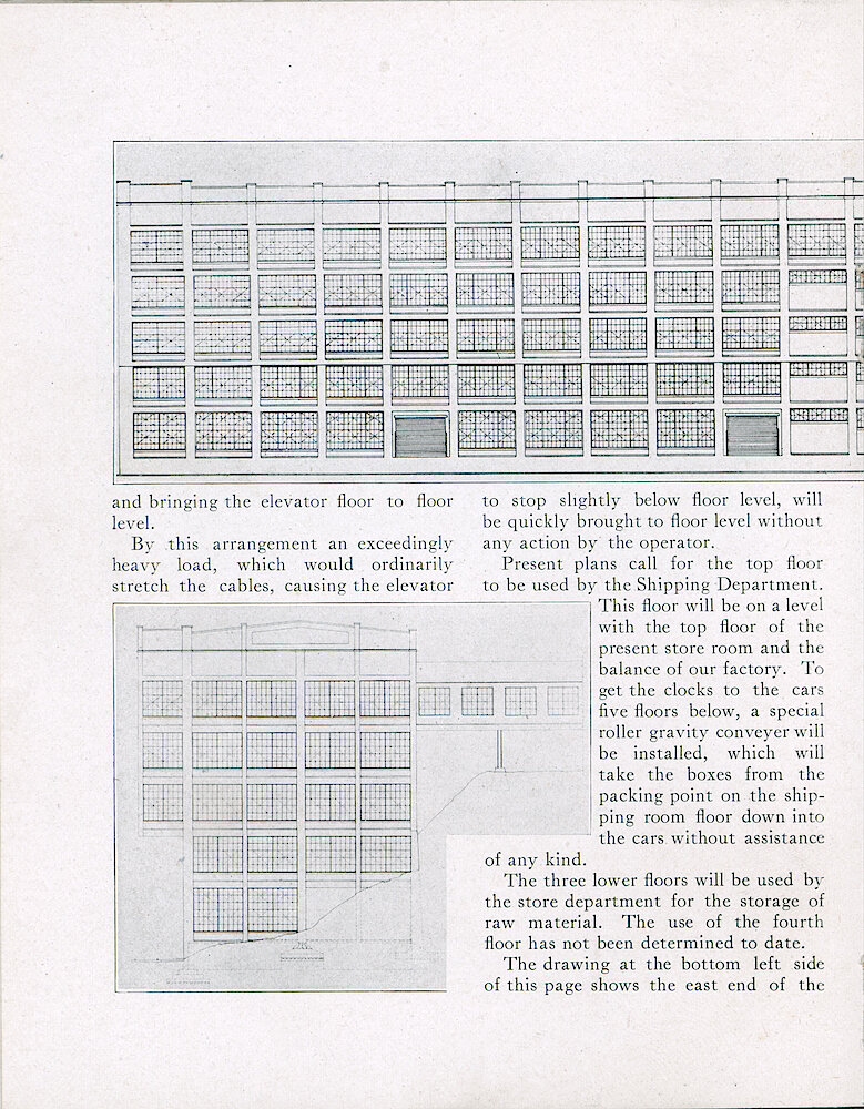 Westclox Tick Talk, May 1920 (Factory Edition), Vol. 5 No. 11 (cover missing) > 16. Article: "A Five Story Building".  Drawings.