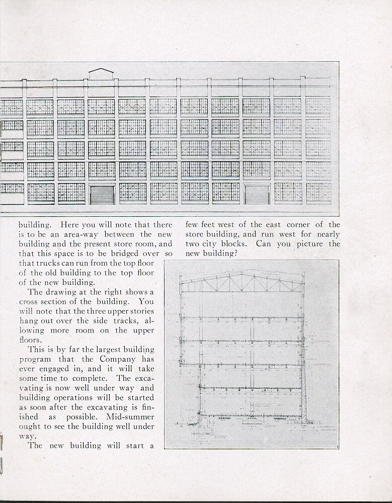 Westclox Tick Talk, May 1920 (Factory Edition), Vol. 5 No. 11 (cover missing) > 17. Article: "A Five Story Building".  Drawings.