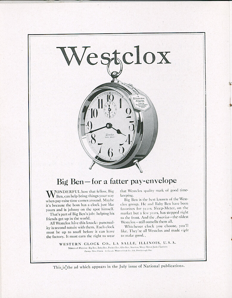 Clock & Watch Magazine Advertisement: Westclox Tick Talk, June 1920 ...