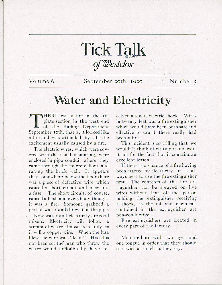 Westclox Tick Talk, September 20, 1920 (Factory Edition) Vol. 6 No. 5 > 1