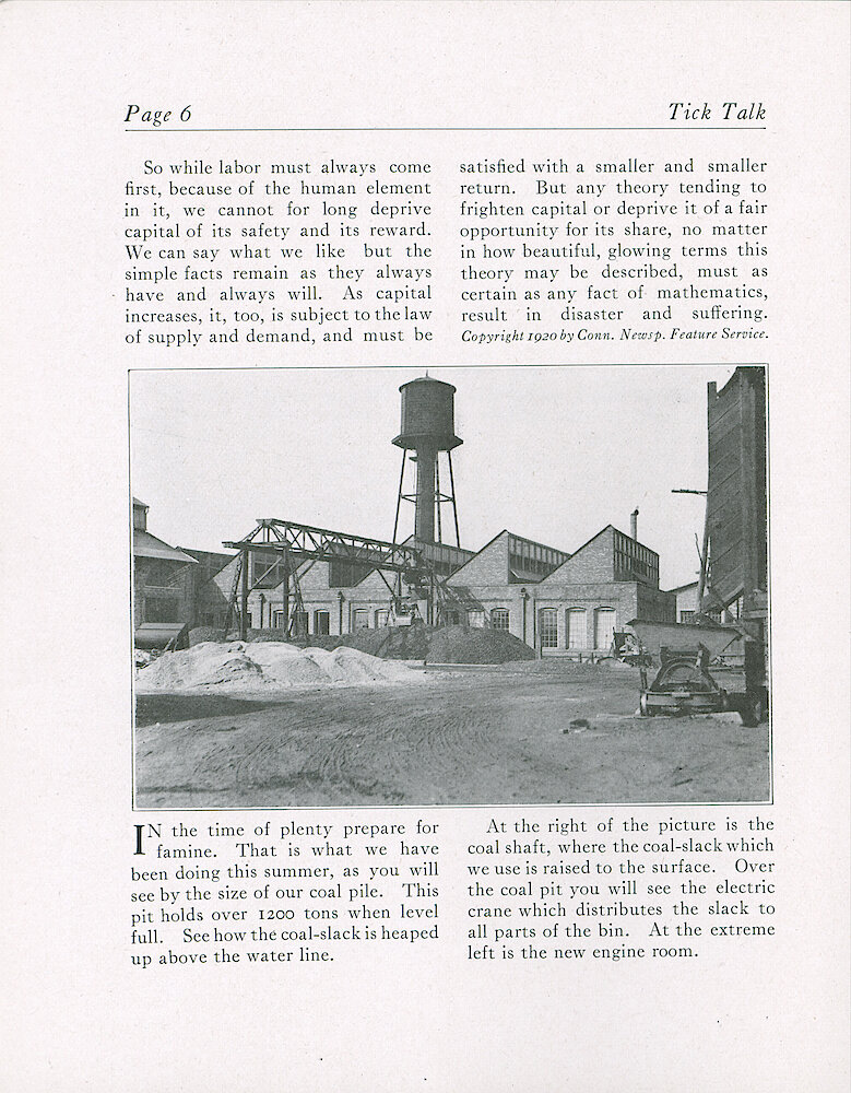 Westclox Tick Talk, October 5, 1920 (Factory Edition), Vol. 6 No. 6 > 6. Factory: Showing The Stock Of Coal.