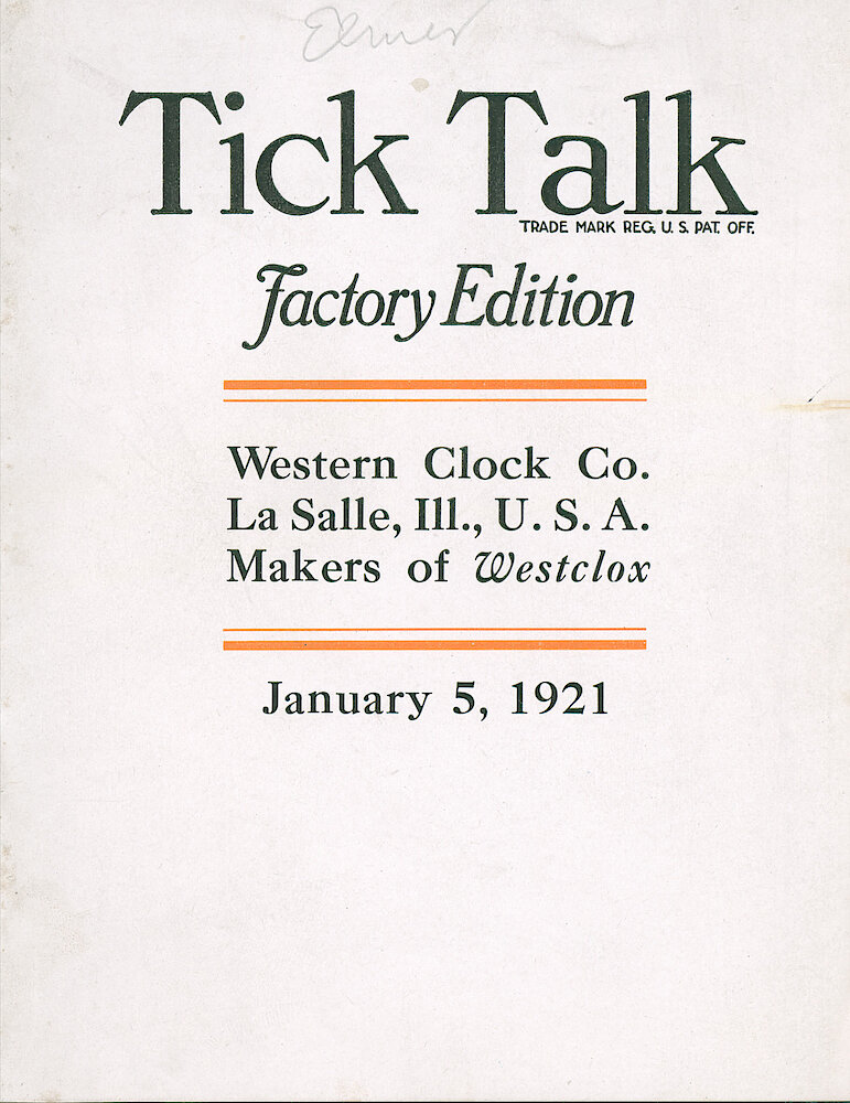 Westclox Tick Talk, January 5, 1921 (Factory Edition), Vol. 6 No. 12 > F