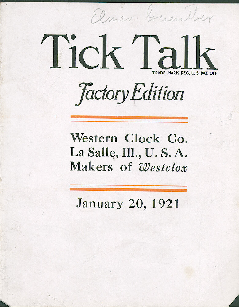 Westclox Tick Talk, January 20, 1921 (Factory Edition), Vol. 6 No. 13 > F