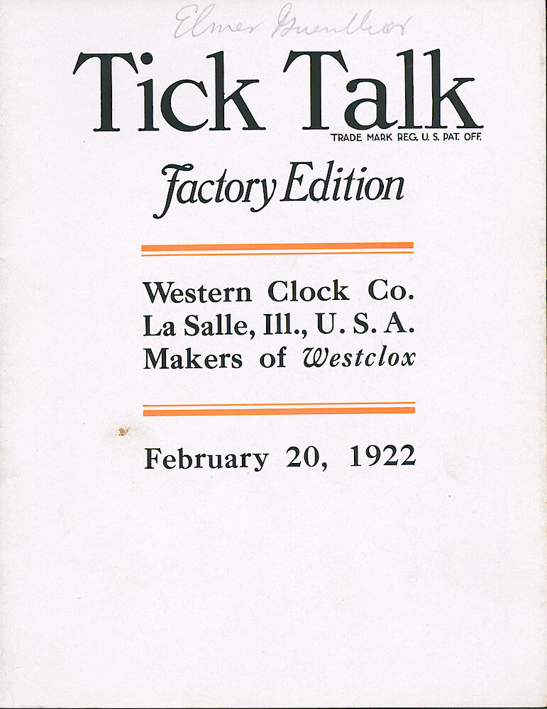 Westclox Tick Talk, February 20, 1922 (Factory Edition), Vol. 7 No. 16 > F