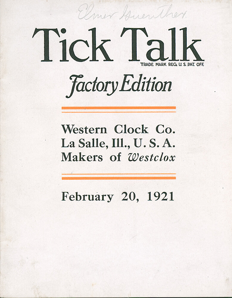 Westclox Tick Talk, February 20, 1921 (Factory Edition), Vol. 6 No. 15 > F
