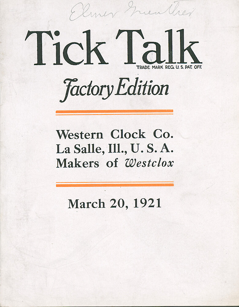 Westclox Tick Talk, March 20, 1921 (Factory Edition), Vol. 6 No. 17 > F