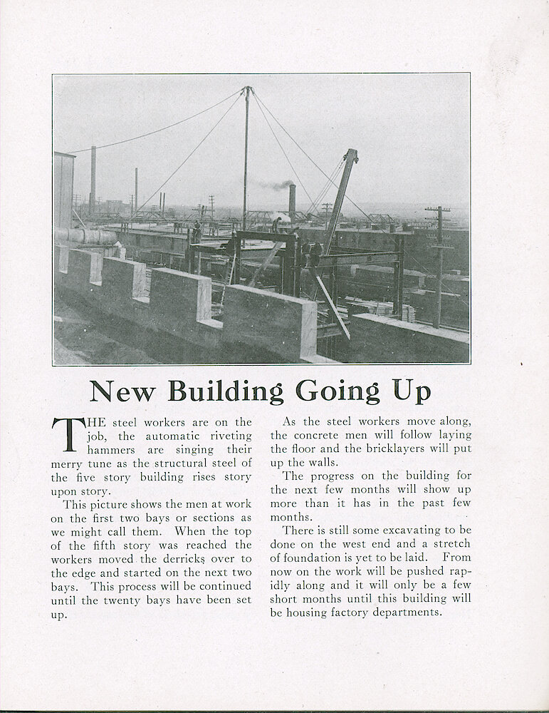 Westclox Tick Talk, April 20, 1921 (Factory Edition), Vol. 6 No. 19 > 5. Factory: "New Building Going Up" Walls Of The New Five Story Building.