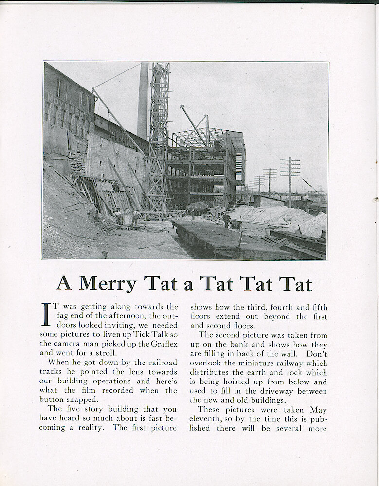 Westclox Tick Talk, May 20, 1921 (Factory Edition), Vol. 6 No. 21 > 8. Factory: Progress On The Five Story Building.