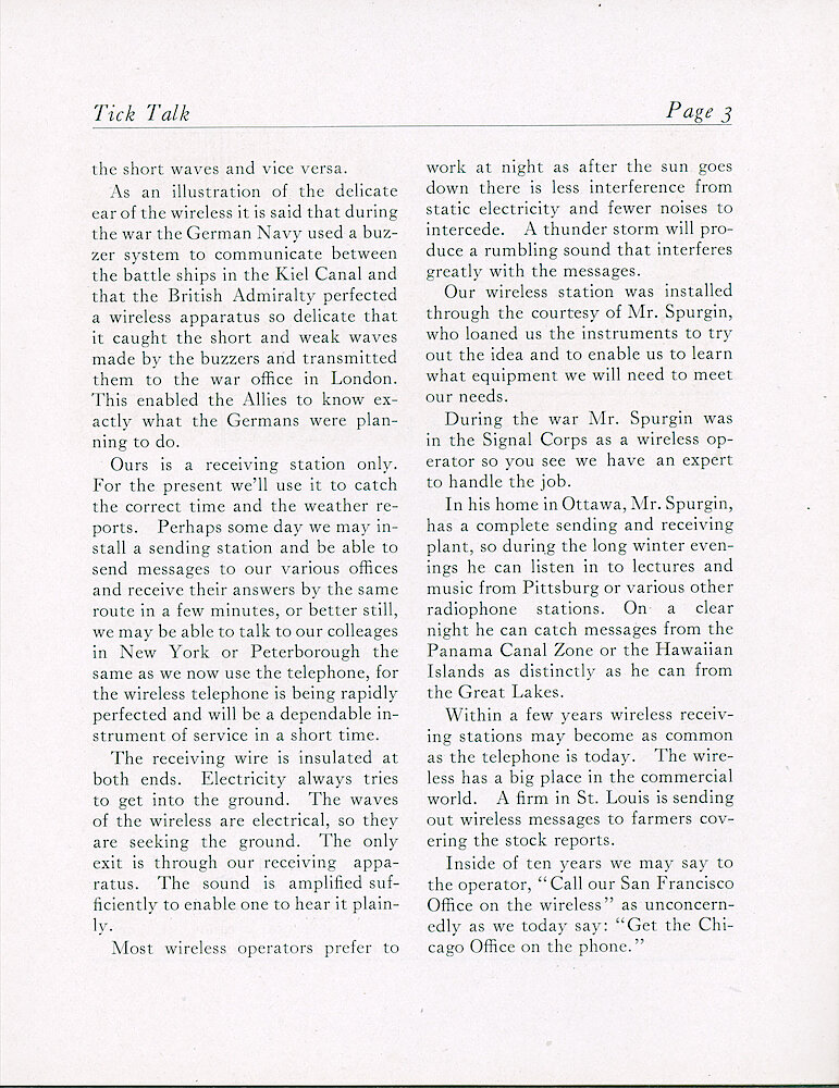 Westclox Tick Talk, June 5, 1921 (Factory Edition), Vol. 6 No. 22 > 3. Article: "A New Ear"