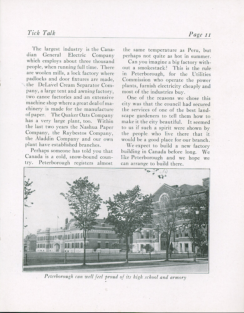 Westclox Tick Talk, June 5, 1921 (Factory Edition), Vol. 6 No. 22 > 11. Factory: "Westclox In Canada"