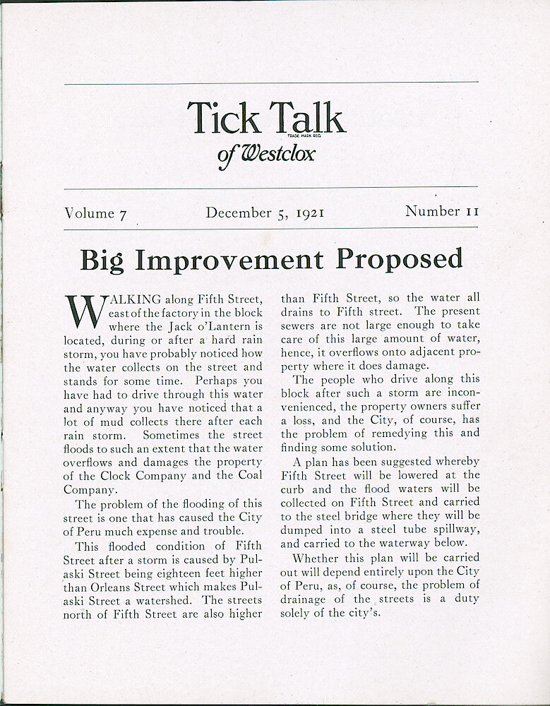 Westclox Tick Talk, December 5, 1921 (Factory Edition), Vol. 7 No. 11 > 1