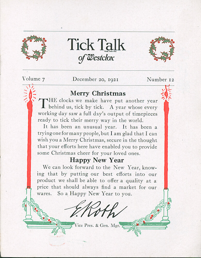 Westclox Tick Talk, December 20, 1921 (Factory Edition), Vol. 7 No. 12 > 1