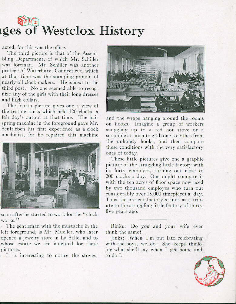 Westclox Tick Talk, December 20, 1921 (Factory Edition), Vol. 7 No. 12 > 13. Historical Article: "Let Us Turn Back The Pages Of Westclox History" Historical Pictures: Ca. 1891. Personnel: Mr. Schiller, Who Came From Waterbury.