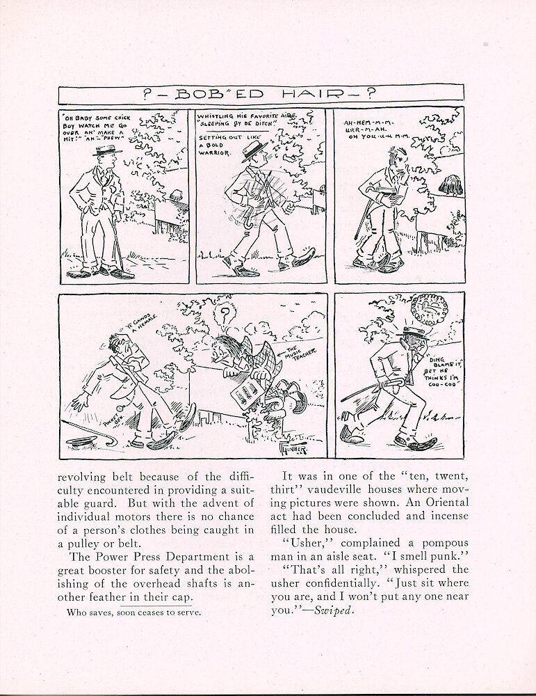 Westclox Tick Talk, June 5, 1922 (Factory Edition), Vol. 7 No. 23 > 9. Manufacturing: "Power Press Abolishes Overhead Belts"