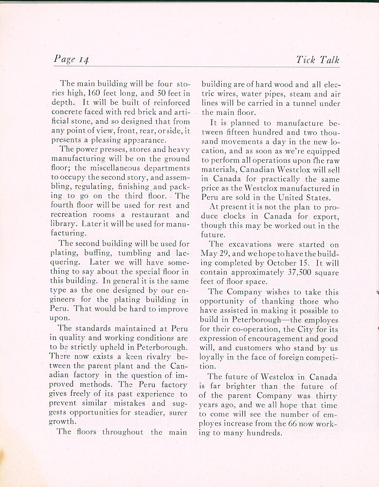 Westclox Tick Talk, June 20, 1922 (Factory Edition), Vol. 7 No. 24 > 14. Corporate: Building At Peterborough"