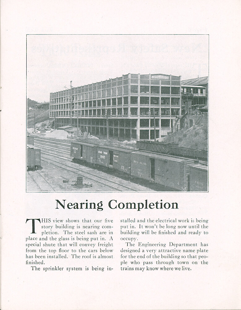 Westclox Tick Talk, August 5, 1922 (Factory Edition), Vol. 8 No. 3 > 5. Factory: "Nearing Completion" The New Five Story Building.