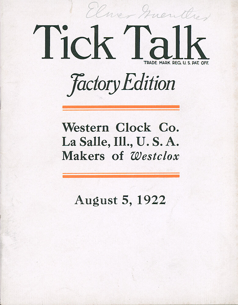 Westclox Tick Talk, August 5, 1922 (Factory Edition), Vol. 8 No. 3 > F